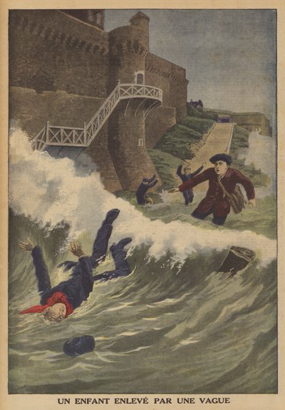 A child swept away by a wave (colour litho) 作者 法语学校