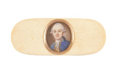 一位绅士被称为Bt.Robert Ainslie爵士，被放在盒子的盖子里（象牙色的水彩画） 作者 法语学校