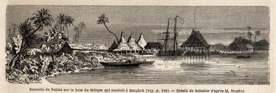 A sugar factory of Paklat, on the arm of Menam, the main river of Thailand, drawing by Sabatier, to illustrate Henri Mouhot