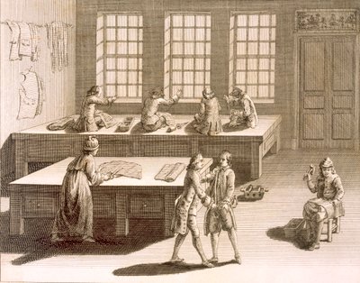 来自Denis Diderot的Encyclopedie des Sciences et Metiers（1713-84）的裁缝研讨会发表于1770年 作者 法语学校