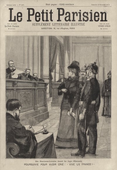 A woman from Alsace-Lorraine before a German judge in court for shouting "Vive la France!" (engraving) 作者 法语学校