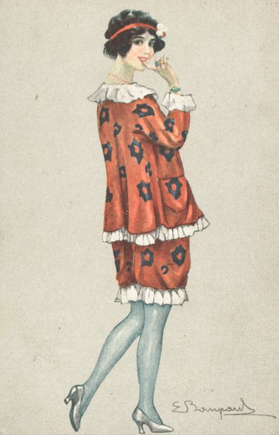 一位妇女用手指放在嘴边摆姿势（彩色石版画） 作者 法语学校