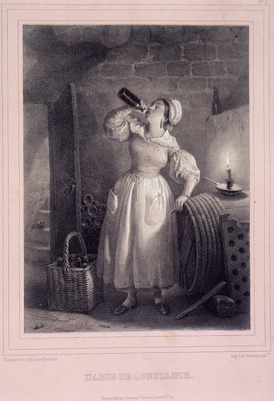 Abuse of trust (domestic drinking wine in the cellar) - lithography 作者 法语学校