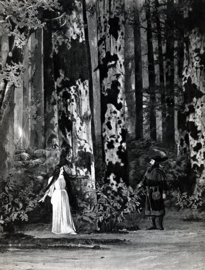 第一幕，德布西的Pelleas et Melisande的场景1，1902年4月在巴黎歌剧院合唱的第一部作品的照片，1902年6月剧院杂志的插图（李 作者 法语学校