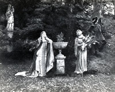 第一幕，德布西的Pelleas et Melisande场景3，1902年4月在巴黎歌剧院合唱的第一部作品的照片，剧院杂志的插图，1902年6月（李 作者 French School