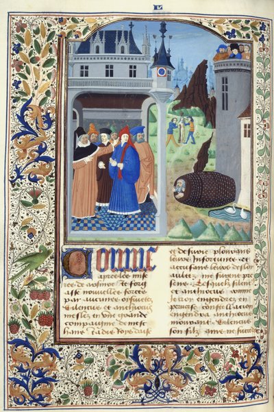 Add. 11696, f.136v Boccaccio observing torture, from 