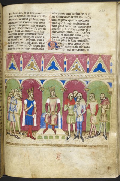 添加。MS 12228，f.223，Roman du Roy Meliadus de Leonnoys，约 1352 年（羊皮纸） 作者 法语学校