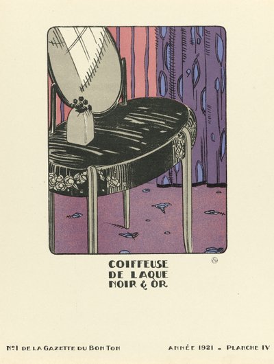 Coiffeuse de Laque Noir  Or "广告，1921 年出版（模板印刷品） 作者 法语学校