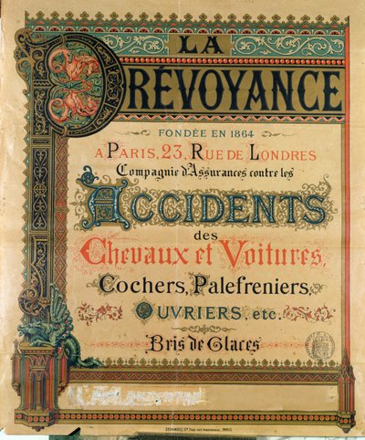 La Prevoyance的广告，专门从事汽车和马事故的保险公司 作者 法语学校