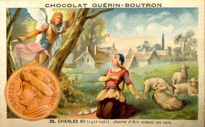 巧克力的广告色谱技术（从1422年至1461年，查理七世国王Guerin Boutron）。圣女贞德（Joan of Arc）听到声音（色谱技术） 作者 法语学校