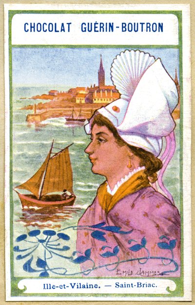 巧克力的广告色谱技术Guerin Boutron，法国，Ille et Vilaine，Saint Briac等地区的头饰，插图Emile Jammes（色谱） 作者 法语学校