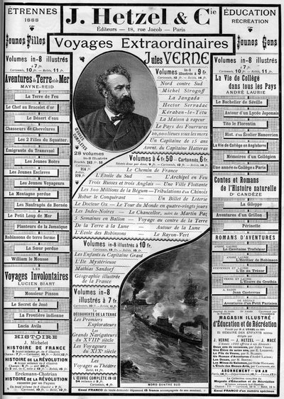 儒勒-凡尔纳小说的广告接近1887年年底，编辑J.Hetzel。 作者 法语学校