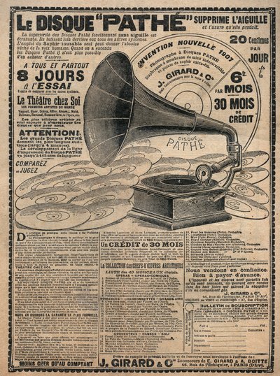 1907年留声机广告 "Pathe"--Le disque pathe ----。 作者 法语学校