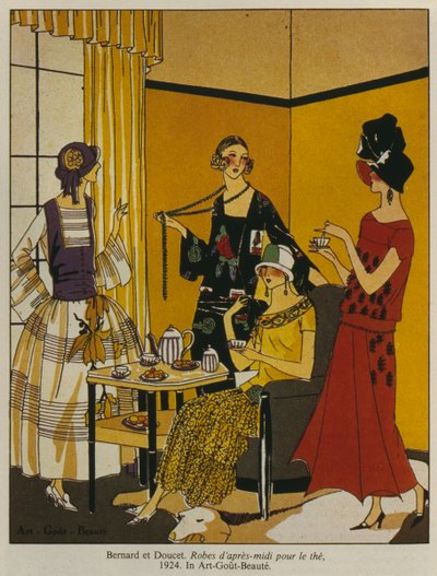 1924年Art Gout Beaute杂志的下午茶，时装板 作者 法语学校
