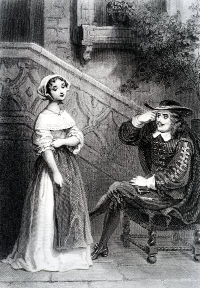 Agnes和她的监护人Arnolphe，来自The School for Wives，由Moliere 作者 法语学校