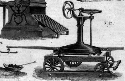 农业机械：1860年在巴黎农业竞赛中展示的便携式马槽。1860年7月7日《世界画报》第169期上的版画。 作者 法语学校