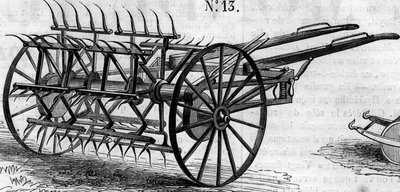 农业机械：1860年在巴黎农业竞赛中展示的英国双动式翻土机。1860年7月28日《世界画报》第172期上的版画。 作者 法语学校