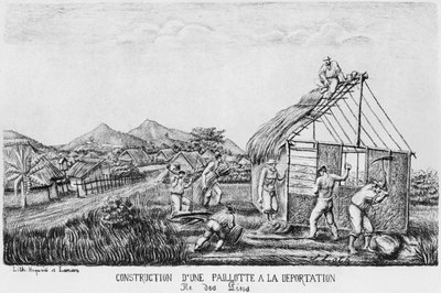 松树岛的专辑，由被驱逐者建造的稻草小屋，1878-79 作者 法语学校