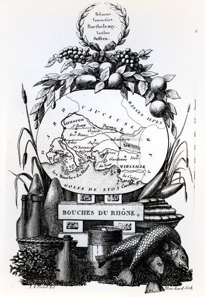 Bouches-du-Rhone部门的寓言地图，c.1830 作者 法语学校
