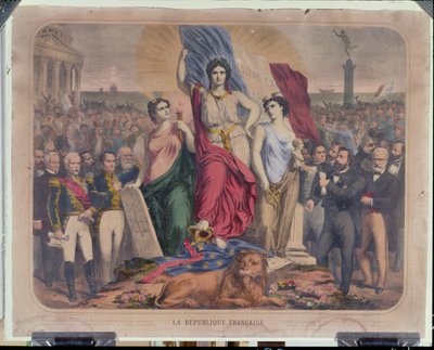 法兰西共和国的寓言描绘阿道夫·梯也尔（1797-1877），莱昂甘贝塔（1838-1882）和维克多·雨果（1802-1885） 作者 法语学校