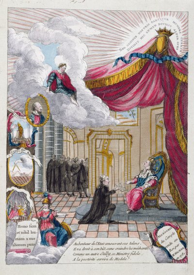 1781年Jacques Necker（1732-1804）给路易十六（1754-93）的报告的寓言（彩色版画） 作者 法语学校
