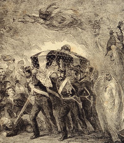 1840 年法国皇帝拿破仑·波拿巴骨灰归来的寓言。19 世纪（雕刻来自“服装、服饰、发明” 作者 法语学校