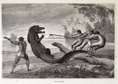 Alligator Hunt，巴西，“环游世界”，1874 年第 2 周。 作者 法语学校