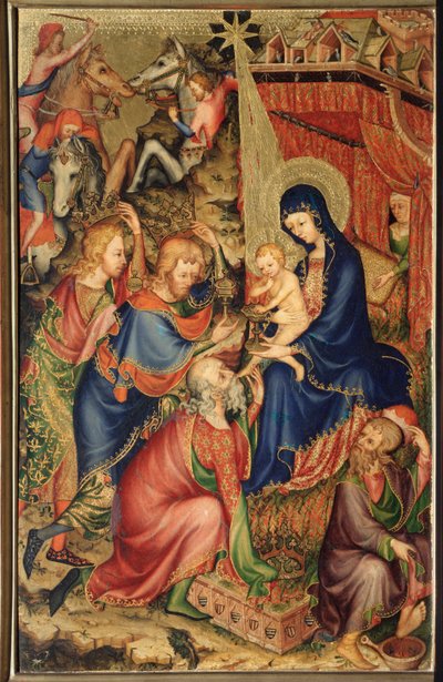 Altarolo del Bargello：贤士的崇拜 -（巴杰罗的双联画，贤士的崇拜）14世纪法国学校（法国学校，十四世纪）的匿名绘画佛罗伦萨，Museo Nazionale del Bargello 作者 法语学校