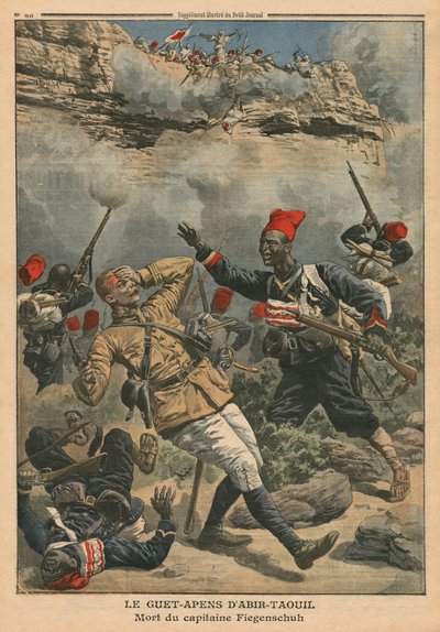 在Abir-Taouil埋伏，Fiegenschuh上尉死亡，“Le Petit Journal”插图，补充说明，1910年3月6日 作者 French School