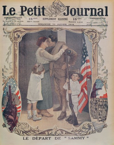 一名美国士兵在第一次世界大战期间前往欧洲，报道Le Petit Journal的插图，1918年1月13日 作者 French School