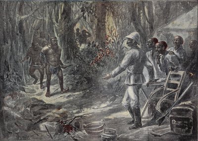 英国旅行者劳埃德（Lloyd）在探索非洲时发现了y格米人。 1899年8月8日刻在““ Le Pelerin””中。 作者 法语学校