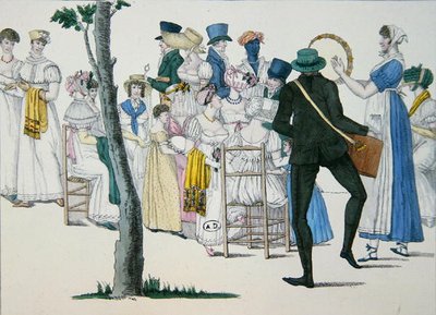 科布伦茨的傍晚，板块20，来自 "Le Bon Genre"（19世纪初）（彩色版画）。 作者 法语学校