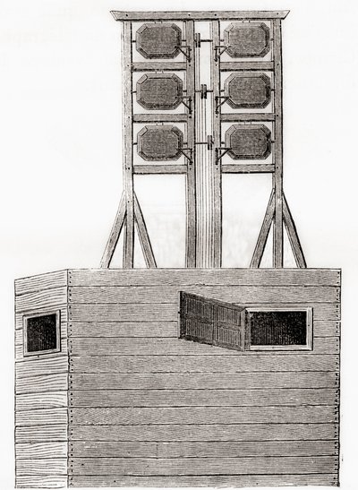 18世纪在英国使用的空中电报系统，来自《科学的奇迹》，约1870年出版（雕刻）。 作者 法语学校