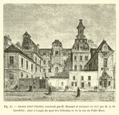 前酒店Fieubet由H Mansart建造，于1857年由MA de Lavalette修复，位于Quai des Celestins和rue du Petit-Musc 作者 法语学校