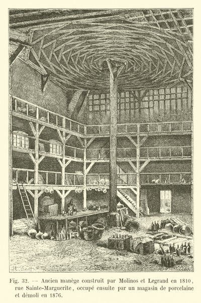 1810年由莫利诺斯和罗格朗建造的旧manege，Sainte-Marguerite街，1876年由瓷器和demoli商店占领 作者 法语学校