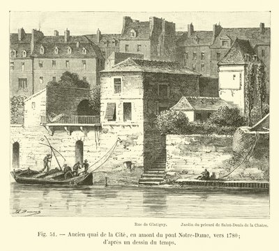 1780年左右，Notre-Dame桥上游的Old Quai de la Cite; dapres画了一个时间 作者 法语学校