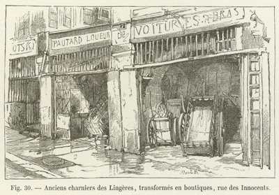 老群坟墓Lingeres，变成商店，rue des Innocents 作者 法语学校