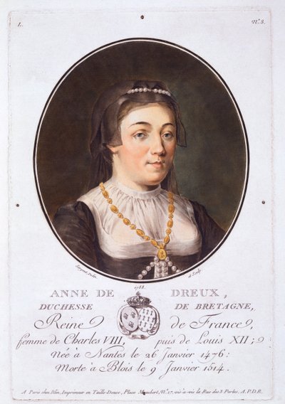 布列塔尼公爵夫人安妮·德·德勒（Anne de Dreux）出演1787-92，出自伟人，杰出女性和法国难忘主题的肖像画 作者 法语学校