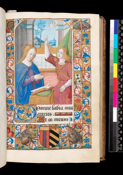 小时书中的圣母领报，MS 92 f.27r, 法国西部 作者 法语学校