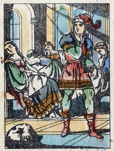 法国作家查尔斯-佩罗（1628-1703年）的故事《蛰居的美女》的匿名插图。木刻成像Pellerin - Epinal, sd.19世纪晚期。 作者 法语学校