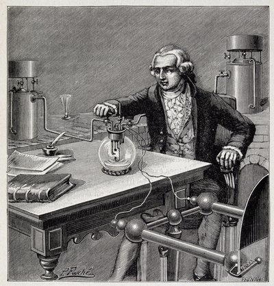 Antoine Laurent de Lavoisier (1743-1794) leading an experiment - in “” Physique populaire” by Emile Desbeaux 作者 法语学校