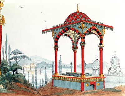 19世纪末土耳其的建筑素描（钢笔和墨水和纸上的颜色） 作者 法语学校