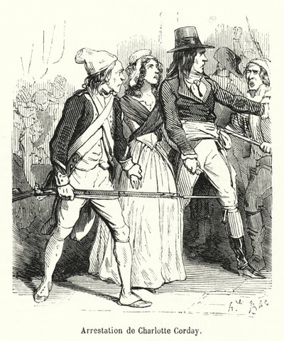 逮捕夏洛特-科迪（雕版画）（Arrestation de Charlotte Corday）。 作者 法语学校