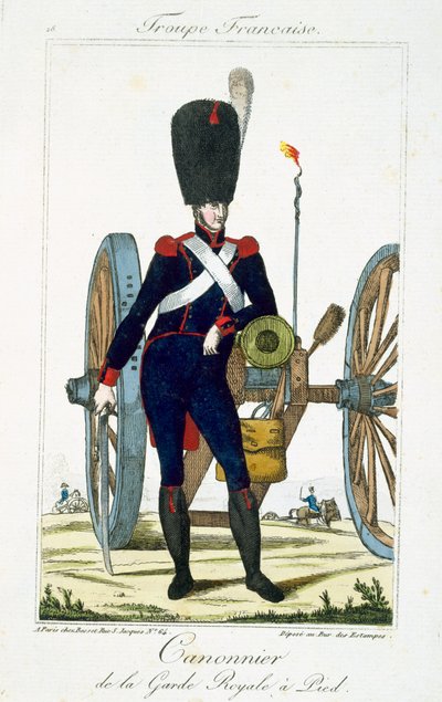 皇家卫队的炮兵用大炮，从Troupes Francaises，酒吧。 chez Basset，Paris，c.1790 作者 French School