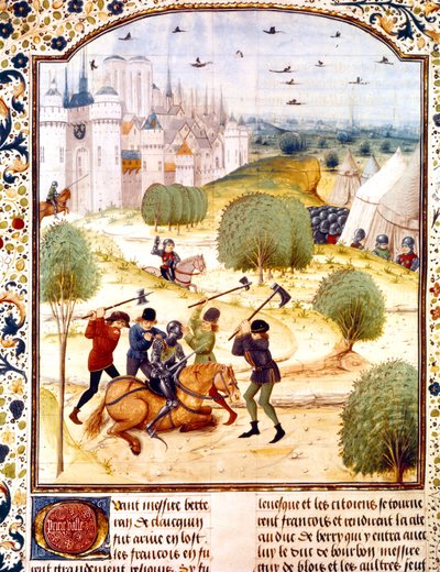 1437 年一名英国骑士在巴黎郊外遇刺（100 年战争），来自 Jean de Wavrin 撰写的《英格兰编年史》的插图 作者 法语学校