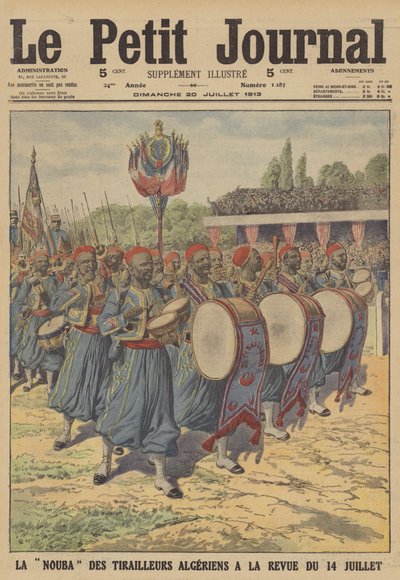 阿尔及利亚 tirailleurs 乐队在巴黎巴士底日阅兵式上游行（彩色石版画） 作者 法语学校