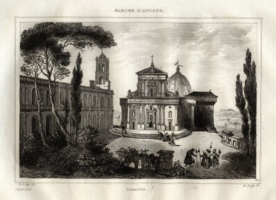 Basilica della Santa Casa - Loreto - Sanctuary of Lorette - Loreto - Basilica of Our Lady of Loreto - Holy House of Loreto or House of Nazareth - Engraving from "Picturesque Italy" - Historical and Descriptive Painting of Italy" by M. de Norvins, Ch. N. 作者 法语学校
