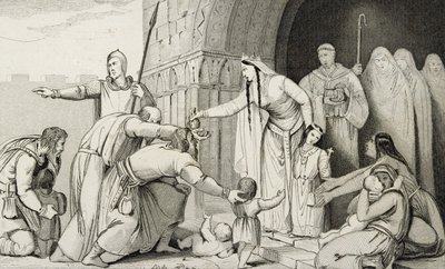 巴斯利达为穷人提供资金，来自Colart的“Histoire de France”，出版于1840年 作者 法语学校