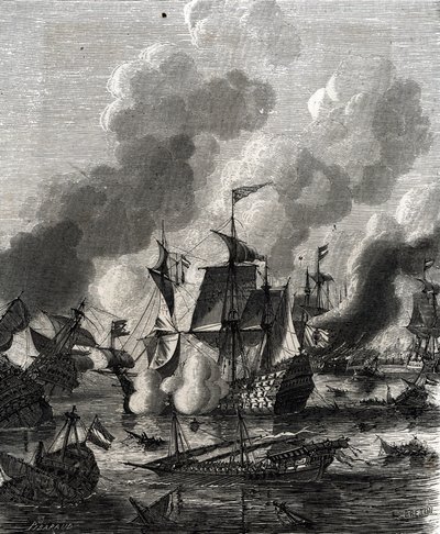 拉各斯之战是九年战争期间1693年6月27日的一场海战（雕刻）。 作者 法语学校