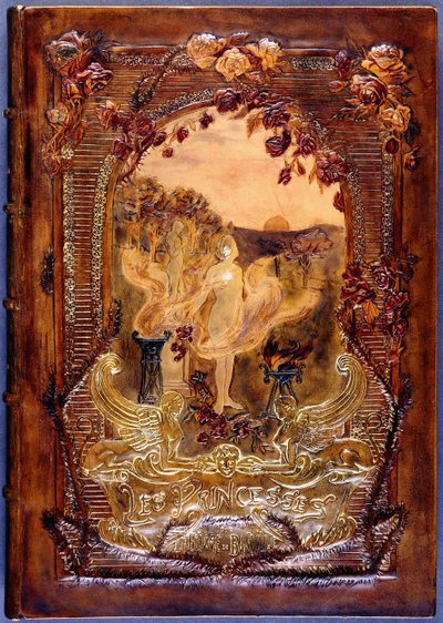 1904年，书的封面显示了在风景中散布着玫瑰的女性裸体 作者 法语学校